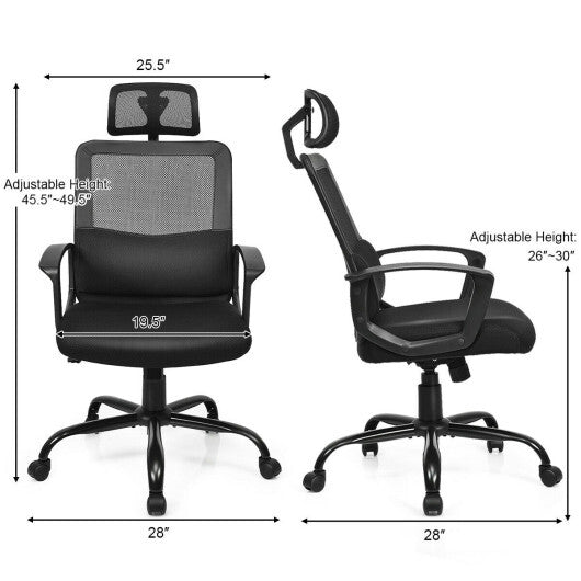 Mesh Office Chair High Back Ergonomic Swivel Chair - Color: Black W2B