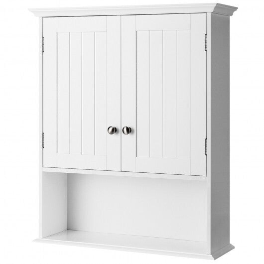 Wall Mount Bathroom Cabinet Storage Organizer with Doors and Shelves-White W2B