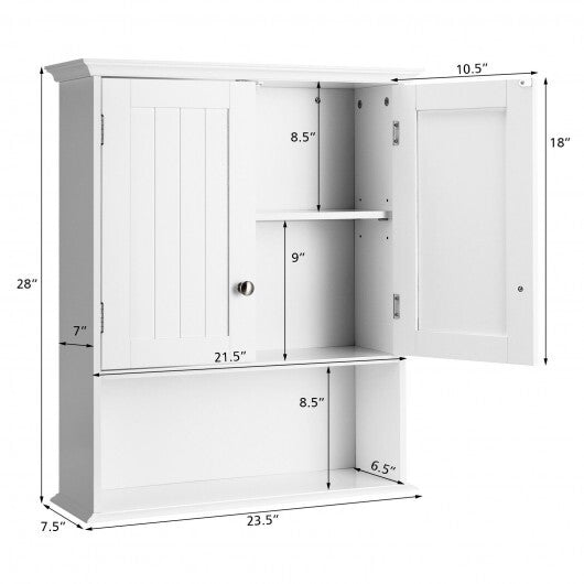 Wall Mount Bathroom Cabinet Storage Organizer with Doors and Shelves-White W2B