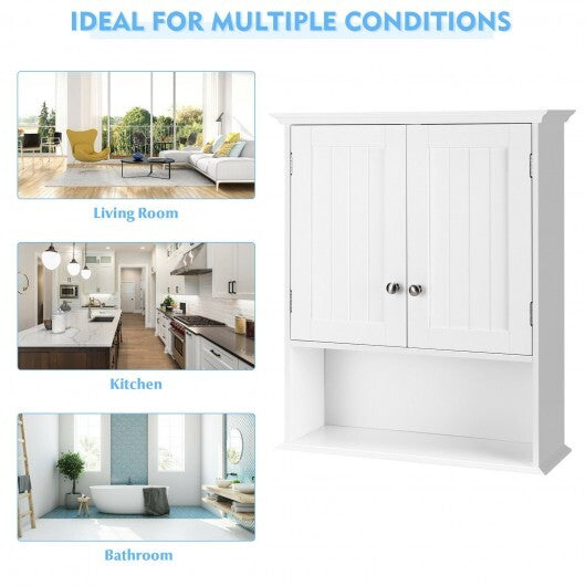 Wall Mount Bathroom Cabinet Storage Organizer with Doors and Shelves-White W2B