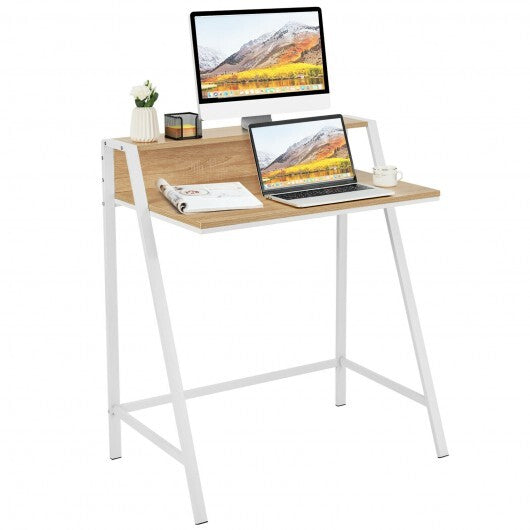 2 Tier Computer Desk PC Laptop Table Study Writing Home Office Workstation New-Walnut W2B