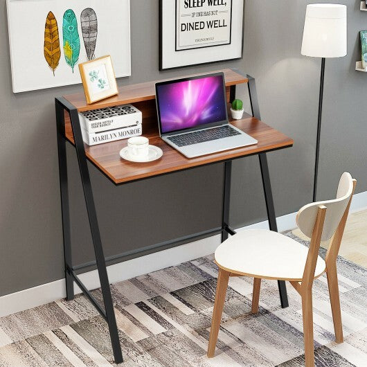 2 Tier Computer Desk PC Laptop Table Study Writing Home Office Workstation New-Walnut W2B