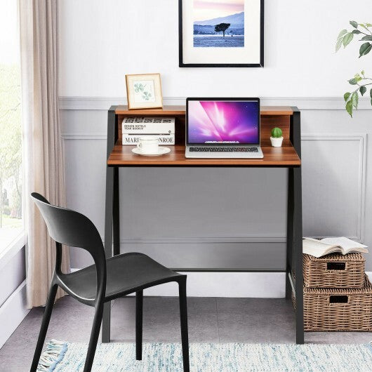 2 Tier Computer Desk PC Laptop Table Study Writing Home Office Workstation New-Walnut W2B