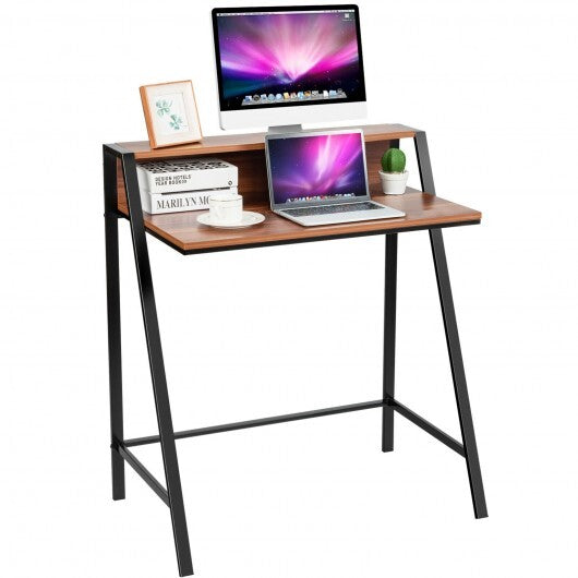 2 Tier Computer Desk PC Laptop Table Study Writing Home Office Workstation New-Walnut W2B