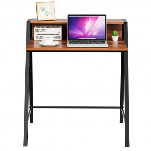 2 Tier Computer Desk PC Laptop Table Study Writing Home Office Workstation New-Walnut W2B