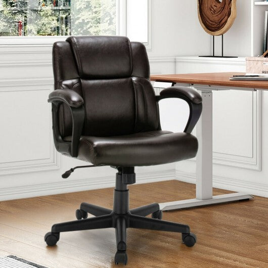 Adjustable Leather Executive Office Chair Computer Desk Chair with Armrest W2B