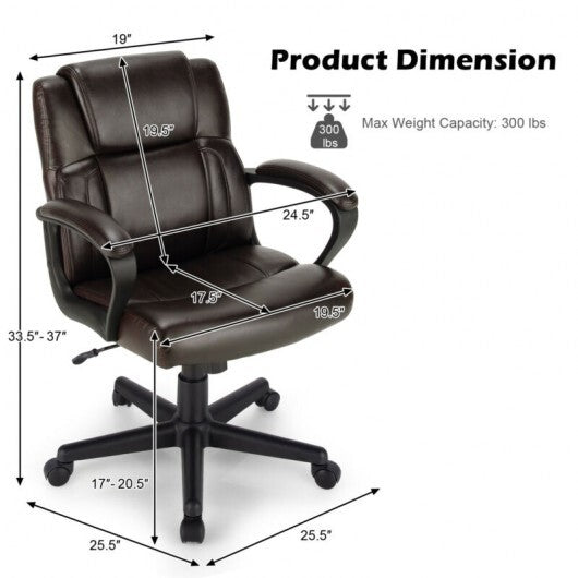 Adjustable Leather Executive Office Chair Computer Desk Chair with Armrest W2B