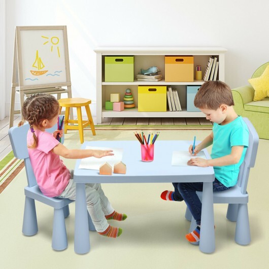 3 Pieces Toddler Multi Activity Play Dining Study Kids Table and Chair Set-Blue - Color: Blue W2B