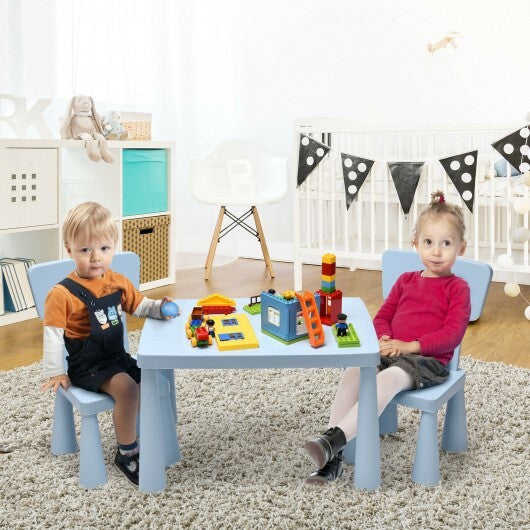 3 Pieces Toddler Multi Activity Play Dining Study Kids Table and Chair Set-Blue - Color: Blue W2B