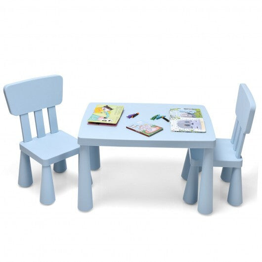 3 Pieces Toddler Multi Activity Play Dining Study Kids Table and Chair Set-Blue - Color: Blue W2B