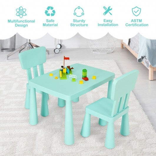 3 Pieces Toddler Multi Activity Play Dining Study Kids Table and Chair Set-Green - Color: Green W2B