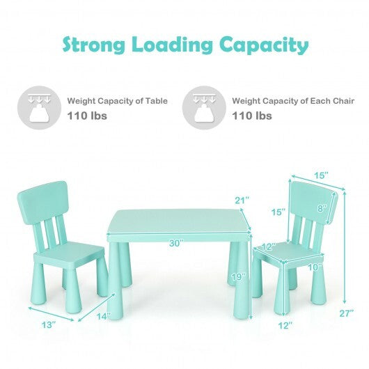 3 Pieces Toddler Multi Activity Play Dining Study Kids Table and Chair Set-Green - Color: Green W2B