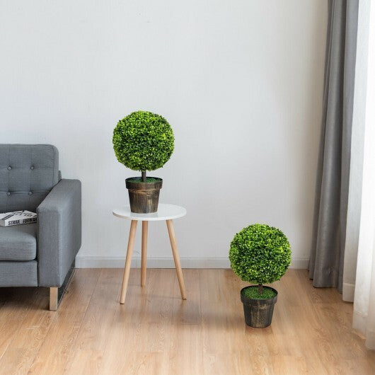2 Pieces 24 Inch Artificial Boxwood Topiary Ball Tree for House and Office - Color: Green - Size: 24 inches W2B
