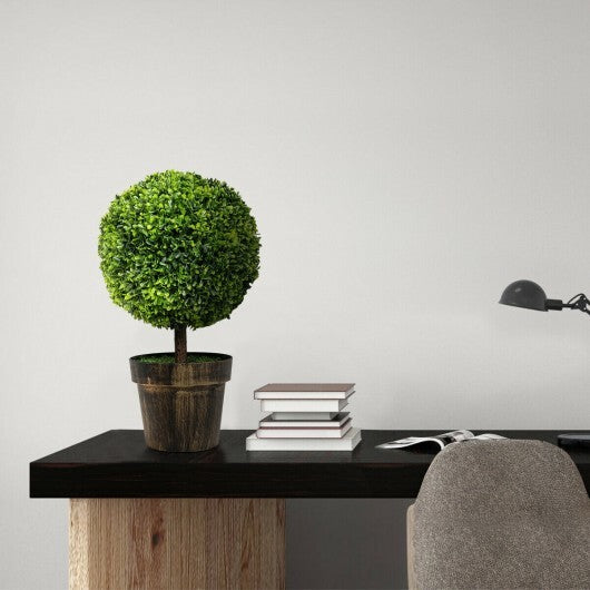 2 Pieces 24 Inch Artificial Boxwood Topiary Ball Tree for House and Office - Color: Green - Size: 24 inches W2B