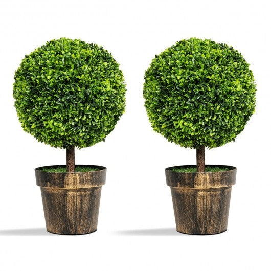 2 Pieces 24 Inch Artificial Boxwood Topiary Ball Tree for House and Office - Color: Green - Size: 24 inches W2B