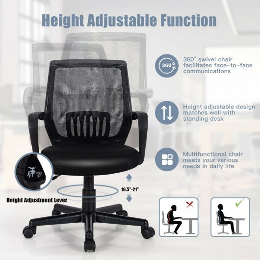 Mid-Back Mesh Height Adjustable Executive Chair with Lumbar Support - Color: Black W2B