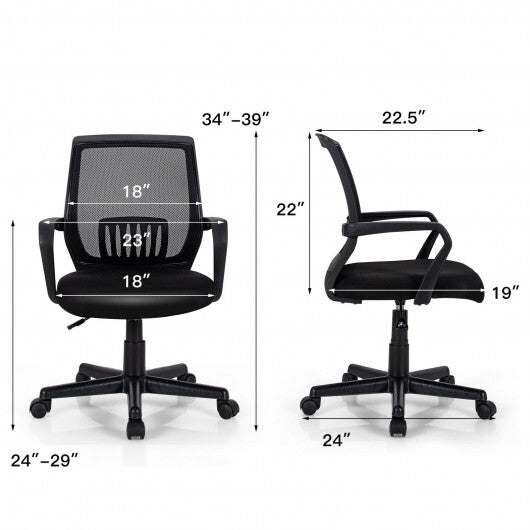Mid-Back Mesh Height Adjustable Executive Chair with Lumbar Support - Color: Black W2B