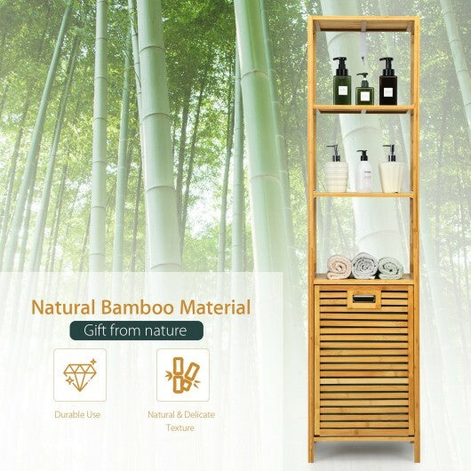 Bamboo Tower Hamper Organizer with 3-Tier Storage Shelves-Natural W2B