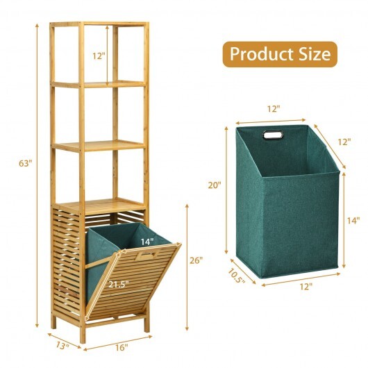Bamboo Tower Hamper Organizer with 3-Tier Storage Shelves-Natural W2B