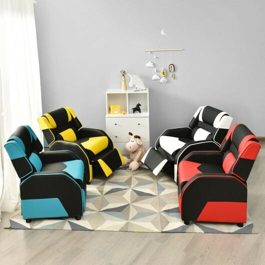 Kids Youth PU Leather Gaming Sofa Recliner with Headrest and Footrest-Red