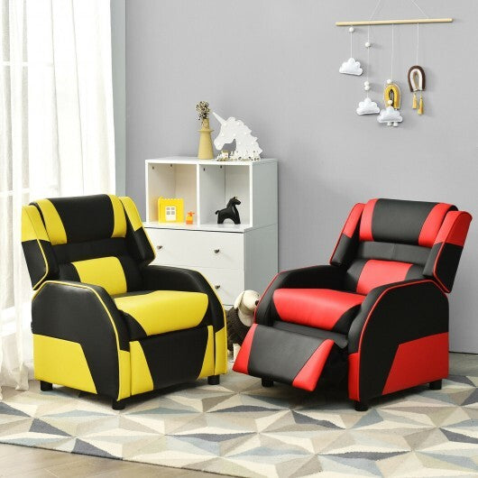 Kids Youth PU Leather Gaming Sofa Recliner with Headrest and Footrest-Red