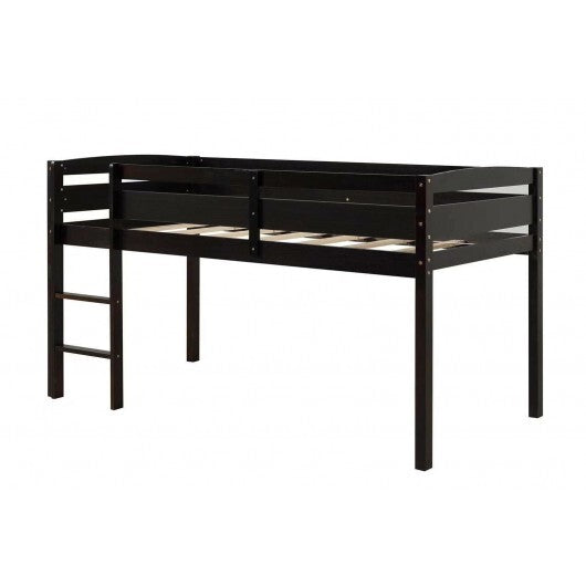 Wooden Twin Low Loft Bunk Bed with Guard Rail and Ladder-White W2B