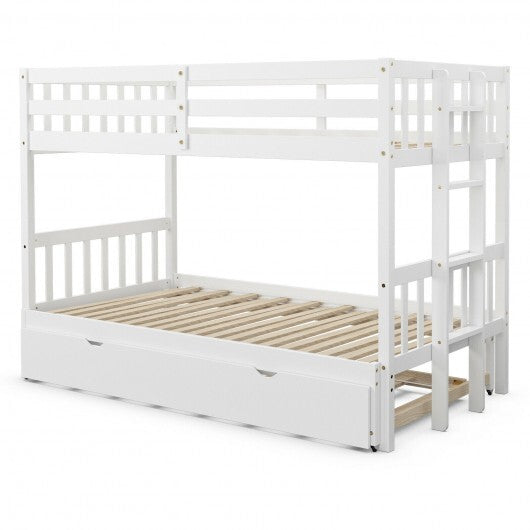 Twin Pull-Out Bunk Bed with Trundle Wooden Ladder-Espresso W2B