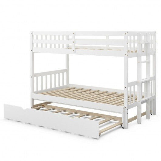 Twin Pull-Out Bunk Bed with Trundle Wooden Ladder-Espresso W2B