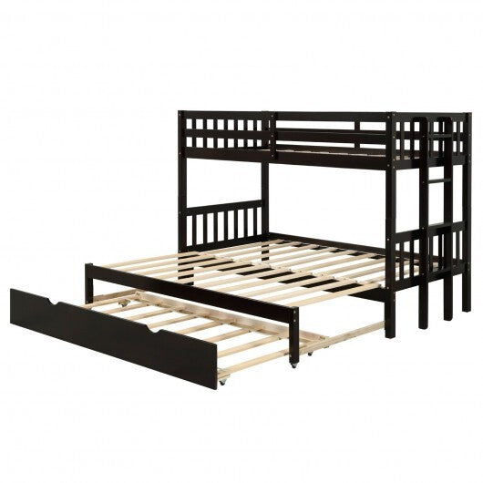 Twin Pull-Out Bunk Bed with Trundle Wooden Ladder-Espresso W2B