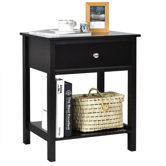 Wooden Storage Shelf with Drawer for Bedroom and Living Room-Black - Color: Black W2B