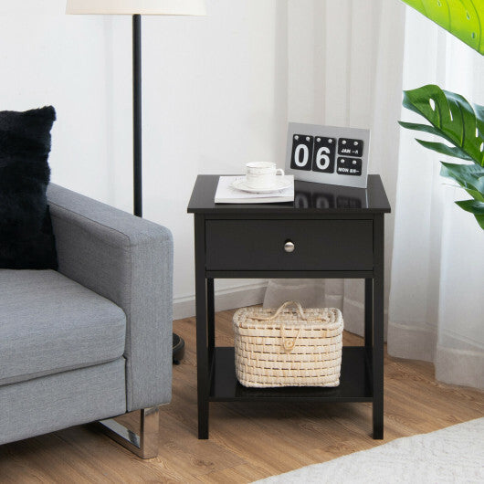 Wooden Storage Shelf with Drawer for Bedroom and Living Room-Black - Color: Black W2B
