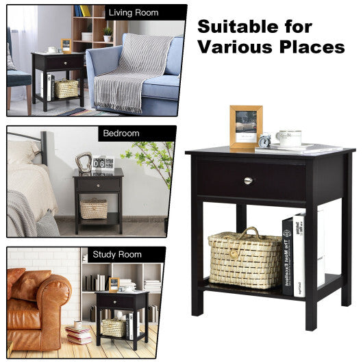 Wooden Storage Shelf with Drawer for Bedroom and Living Room-Black - Color: Black W2B