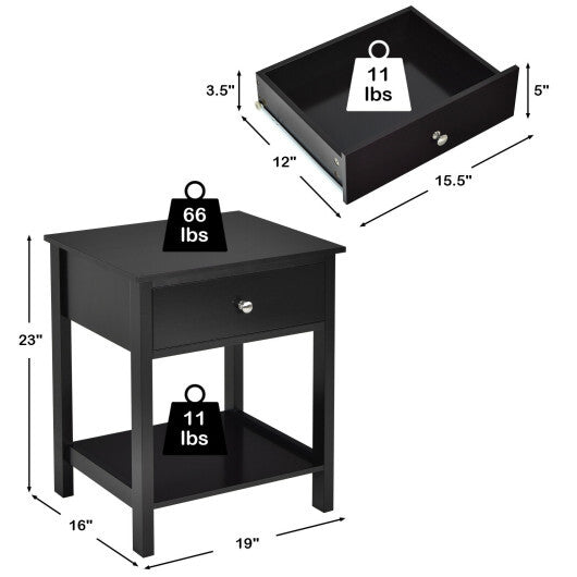 Wooden Storage Shelf with Drawer for Bedroom and Living Room-Black - Color: Black W2B