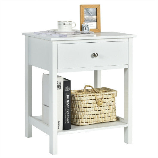 Wooden Storage Shelf with Drawer for Bedroom and Living Room-White - Color: White W2B