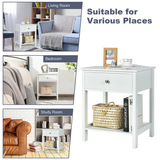Wooden Storage Shelf with Drawer for Bedroom and Living Room-White - Color: White W2B