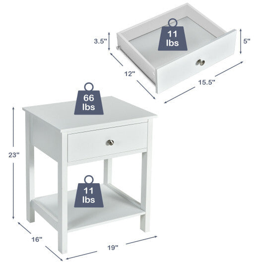 Wooden Storage Shelf with Drawer for Bedroom and Living Room-White - Color: White W2B