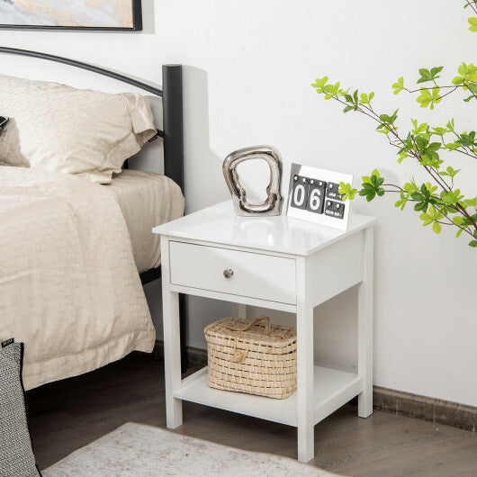 Wooden Storage Shelf with Drawer for Bedroom and Living Room-White - Color: White W2B