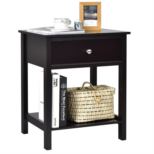 Wooden Storage Shelf with Drawer for Bedroom and Living Room-Black W2B