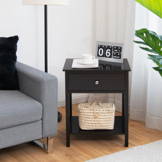 Wooden Storage Shelf with Drawer for Bedroom and Living Room-Black W2B