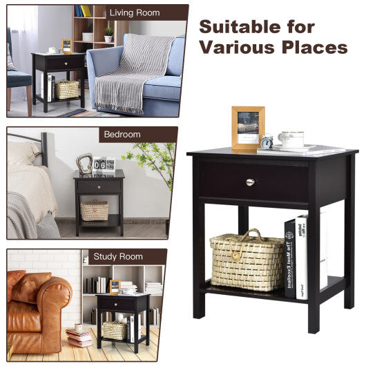 Wooden Storage Shelf with Drawer for Bedroom and Living Room-Black W2B