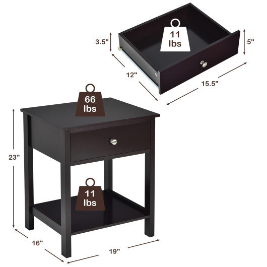 Wooden Storage Shelf with Drawer for Bedroom and Living Room-Black W2B