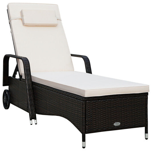 Outdoor Recliner Cushioned Chaise Lounge with Adjustable Backrest W2B