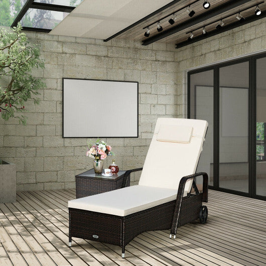 Outdoor Recliner Cushioned Chaise Lounge with Adjustable Backrest W2B