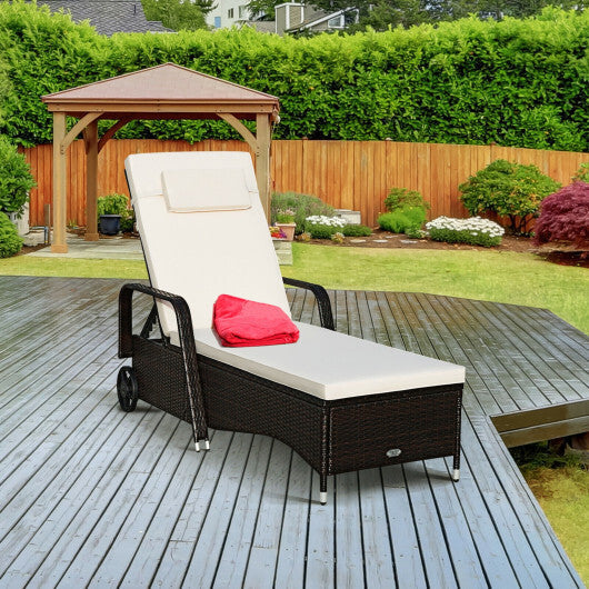 Outdoor Recliner Cushioned Chaise Lounge with Adjustable Backrest W2B