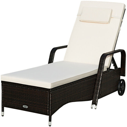 Outdoor Recliner Cushioned Chaise Lounge with Adjustable Backrest W2B