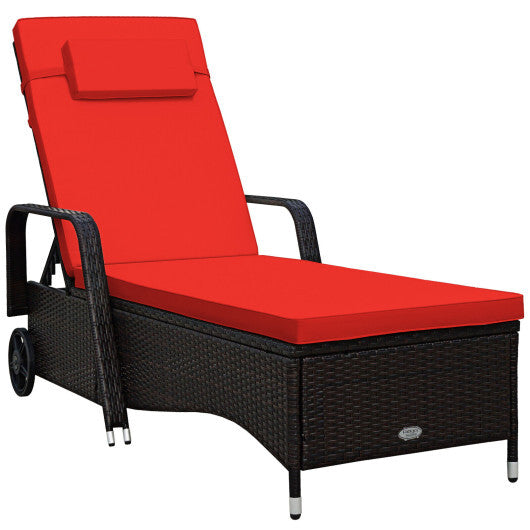 Outdoor Recliner Cushioned Chaise Lounge with Adjustable Backrest W2B