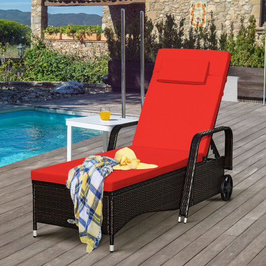 Outdoor Recliner Cushioned Chaise Lounge with Adjustable Backrest W2B