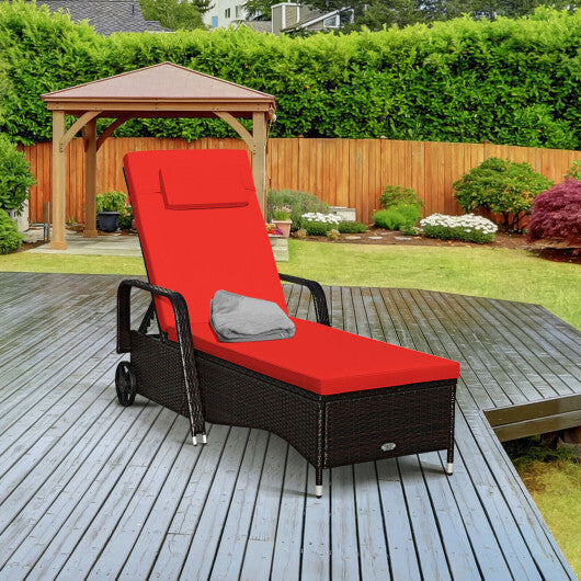 Outdoor Recliner Cushioned Chaise Lounge with Adjustable Backrest W2B