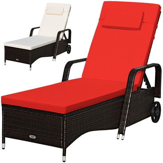 Outdoor Recliner Cushioned Chaise Lounge with Adjustable Backrest W2B