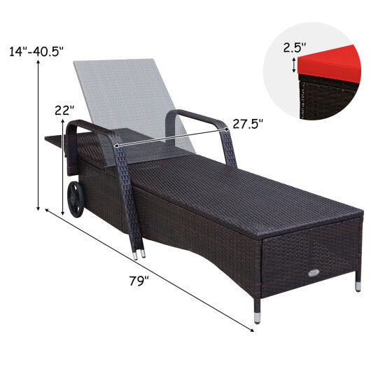 Outdoor Recliner Cushioned Chaise Lounge with Adjustable Backrest W2B